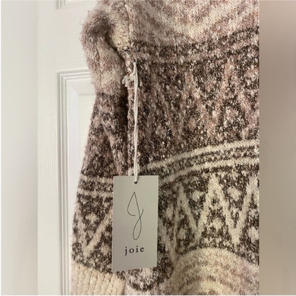 Joie Cardigan Intarsia Sweater NWTI ivory brown size Medium - Picture 7 of 9